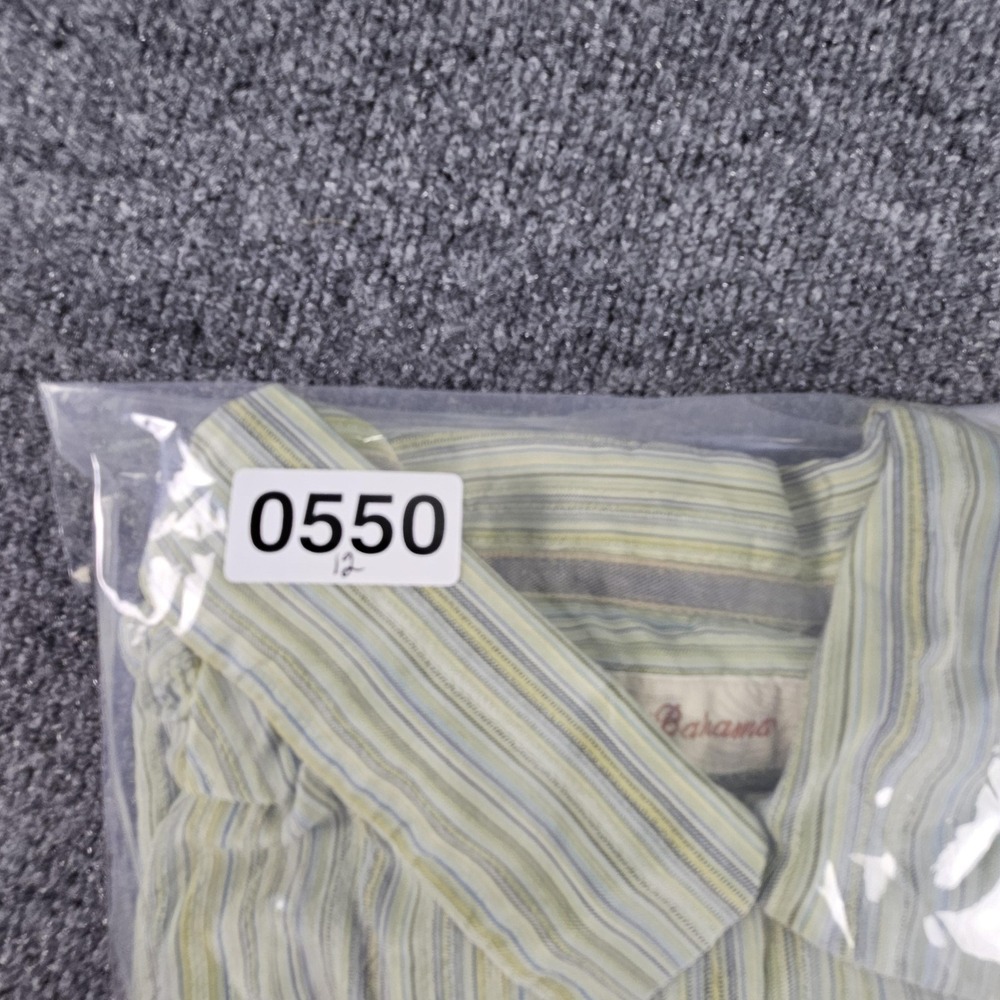 Tommy Bahama Shirt Mens Large Green Blue Striped 100%‎ Silk Short Sleeve Casual - Picture 7 of 7